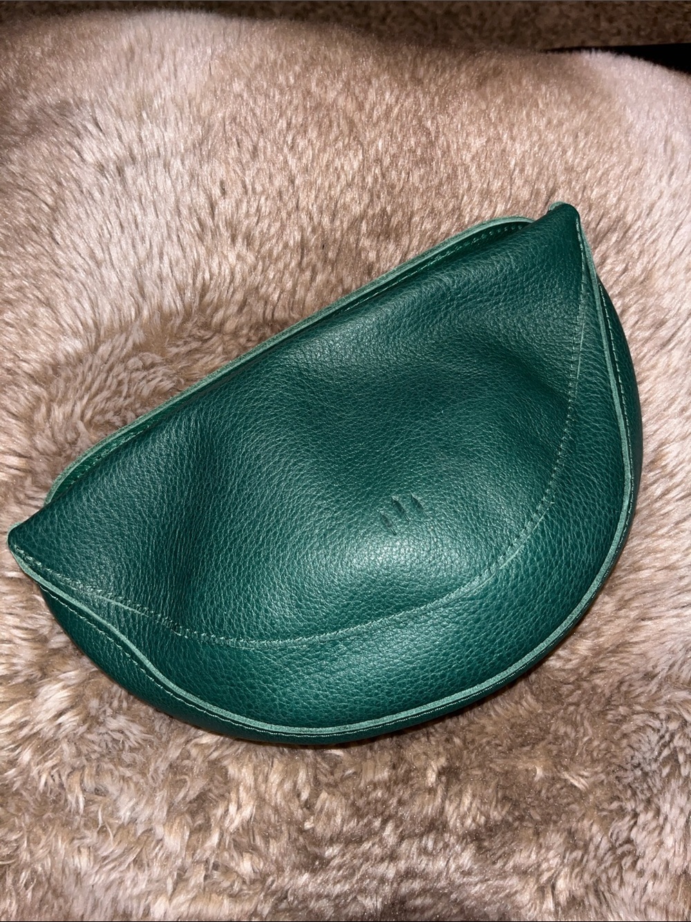 Green Leather Half-Moon Clutch - Women's Accessory